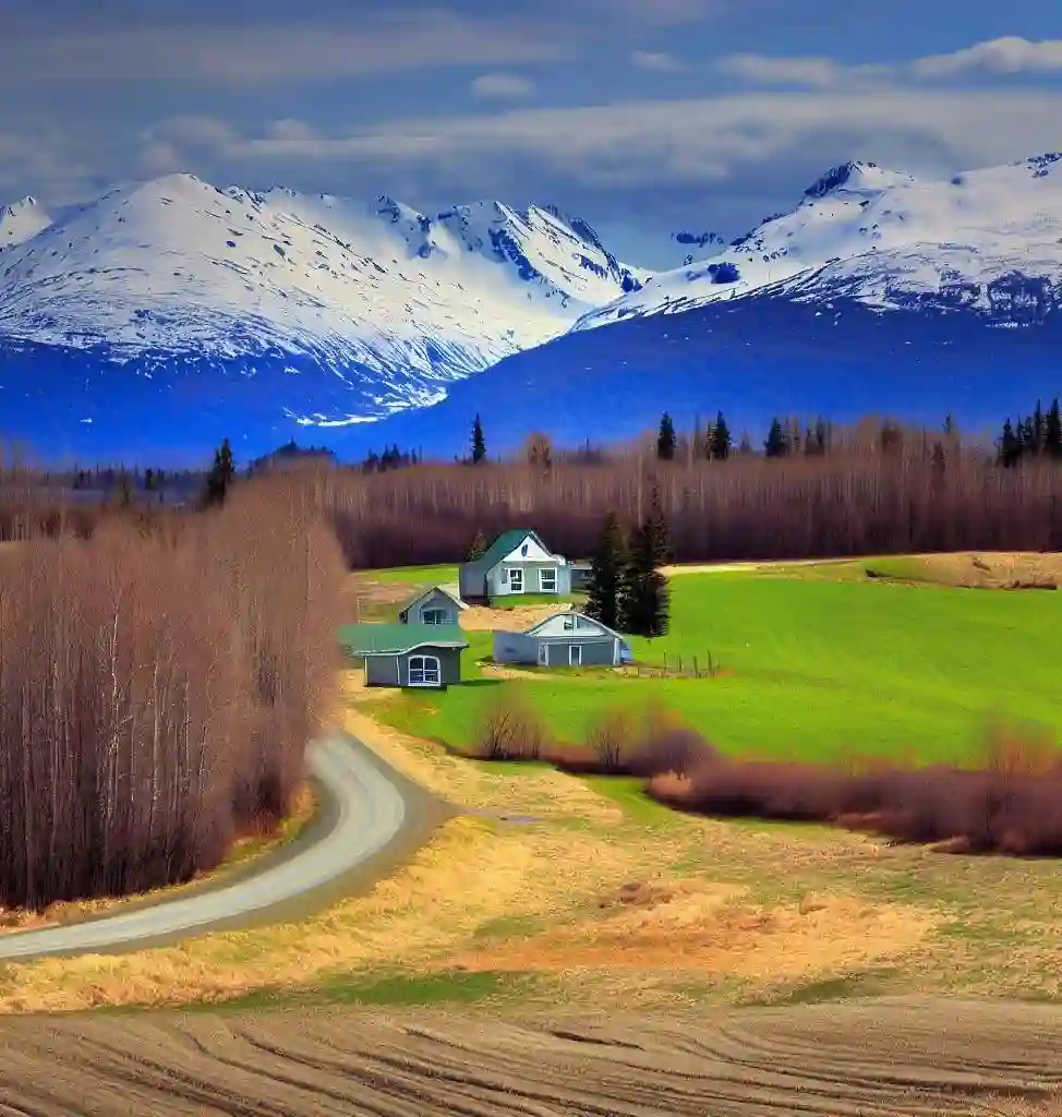 Rural Homes in Alaska during spring