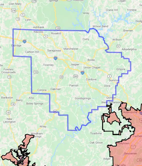 County level USDA loan eligibility boundaries for Walker, Alabama