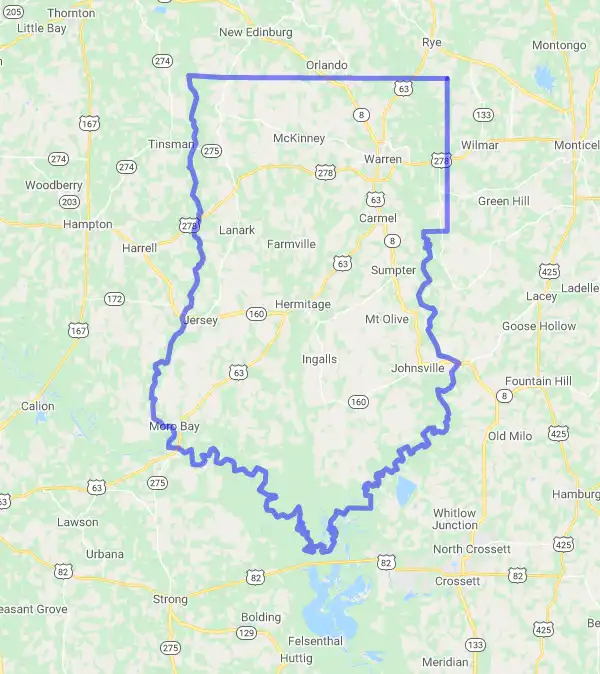 County level USDA loan eligibility boundaries for Bradley, Arkansas