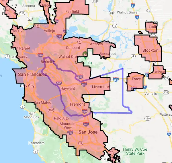 County level USDA loan eligibility boundaries for Alameda, California