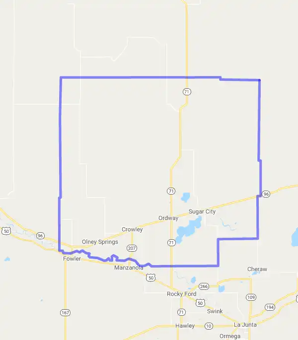 County level USDA loan eligibility boundaries for Crowley, Colorado