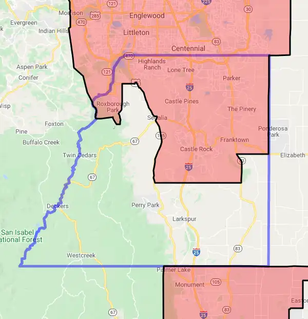 County level USDA loan eligibility boundaries for Douglas, Colorado