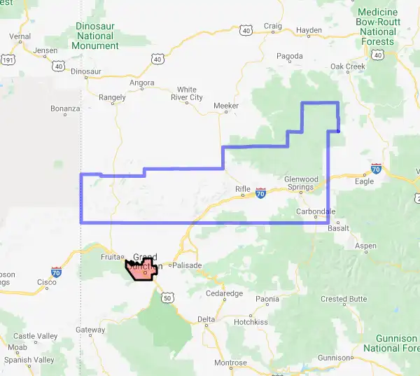County level USDA loan eligibility boundaries for Garfield, Colorado