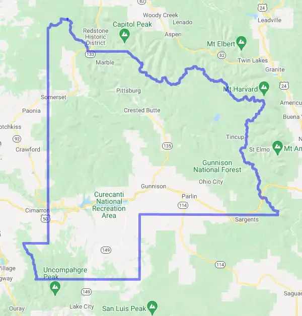 County level USDA loan eligibility boundaries for Gunnison, Colorado