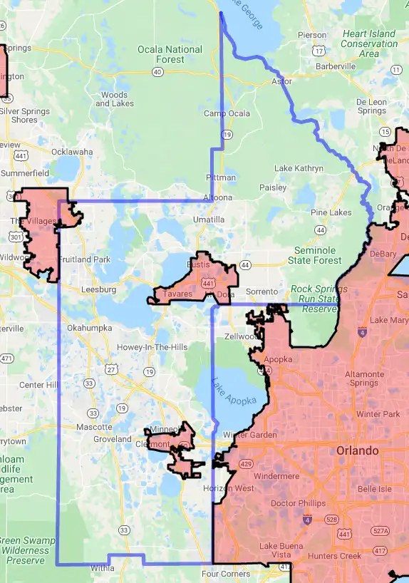 County level USDA loan eligibility boundaries for Lake, Florida