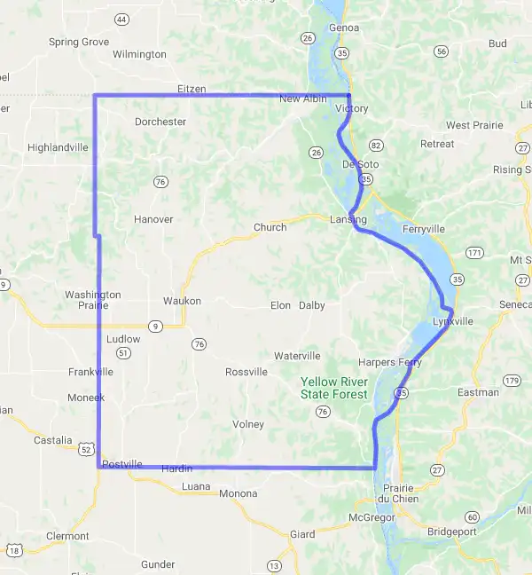 County level USDA loan eligibility boundaries for Allamakee, Iowa