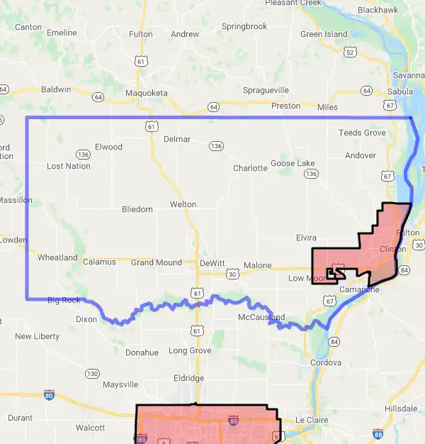 County level USDA loan eligibility boundaries for Clinton, Iowa