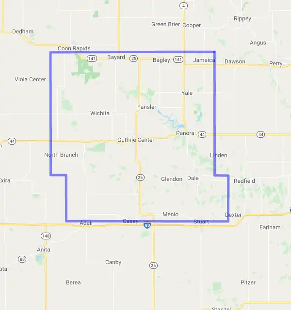 County level USDA loan eligibility boundaries for Guthrie, Iowa