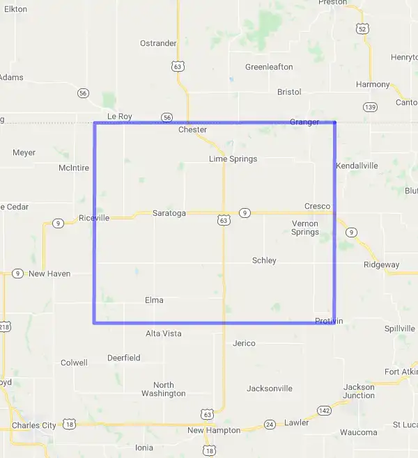 County level USDA loan eligibility boundaries for Howard, Iowa