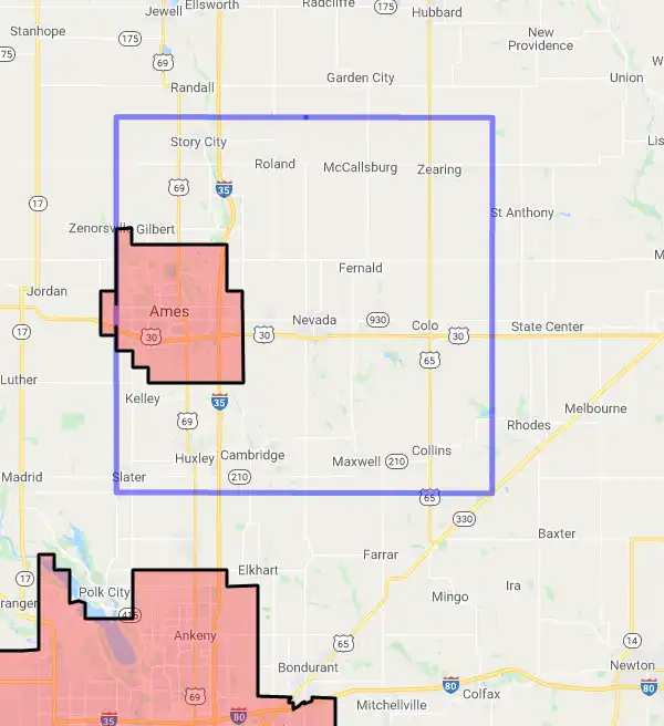 County level USDA loan eligibility boundaries for Story, Iowa