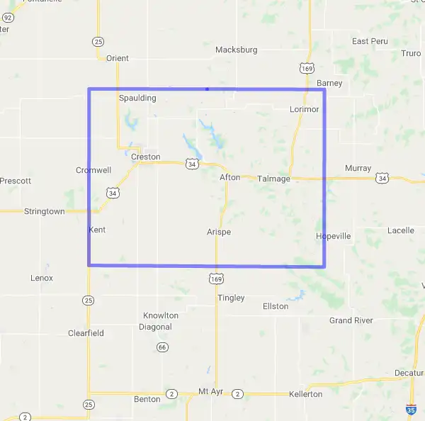 County level USDA loan eligibility boundaries for Union, Iowa