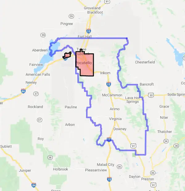 County level USDA loan eligibility boundaries for Bannock, Idaho