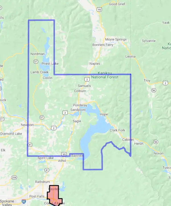 County level USDA loan eligibility boundaries for Bonner, Idaho