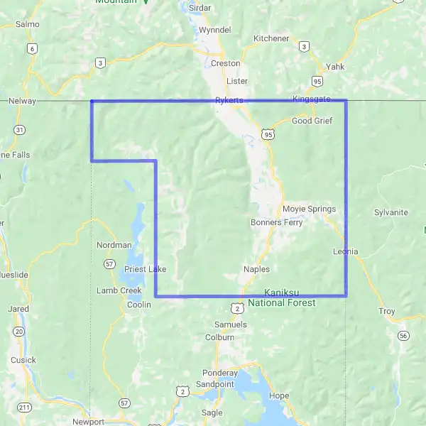 County level USDA loan eligibility boundaries for Boundary, Idaho