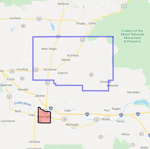 County level USDA loan eligibility boundaries for Lincoln, Idaho