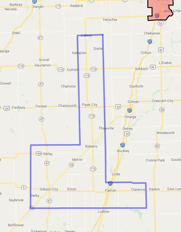 County level USDA loan eligibility boundaries for Ford, Illinois