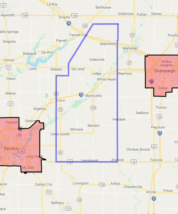 County level USDA loan eligibility boundaries for Piatt, Illinois