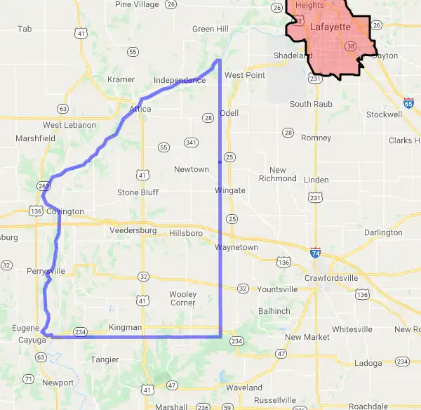 County level USDA loan eligibility boundaries for Fountain, Indiana