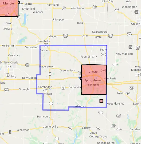County level USDA loan eligibility boundaries for Wayne, Indiana