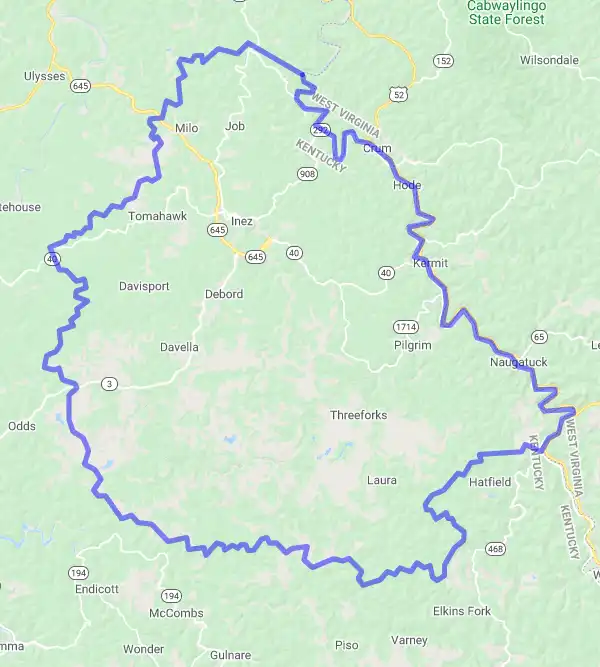 County level USDA loan eligibility boundaries for Martin, Kentucky