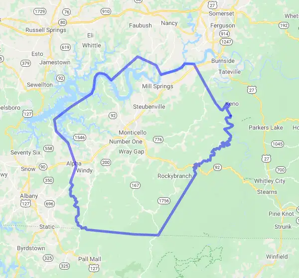 County level USDA loan eligibility boundaries for Wayne, Kentucky