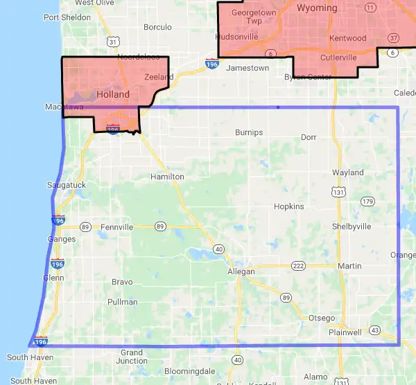 County level USDA loan eligibility boundaries for Allegan, Michigan