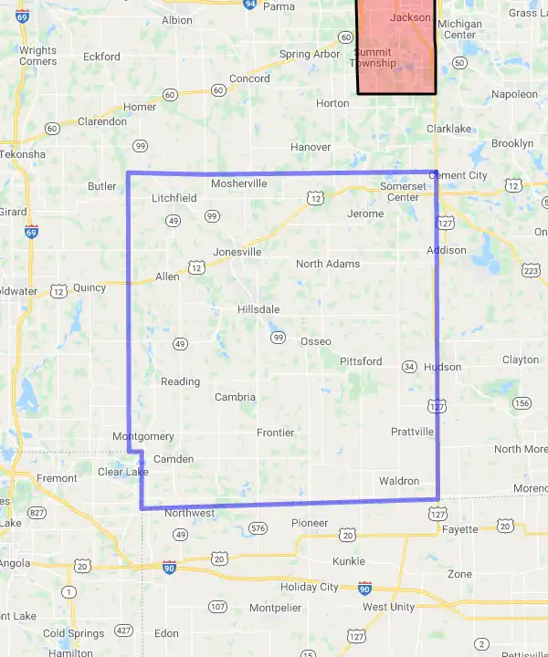 County level USDA loan eligibility boundaries for Hillsdale, Michigan