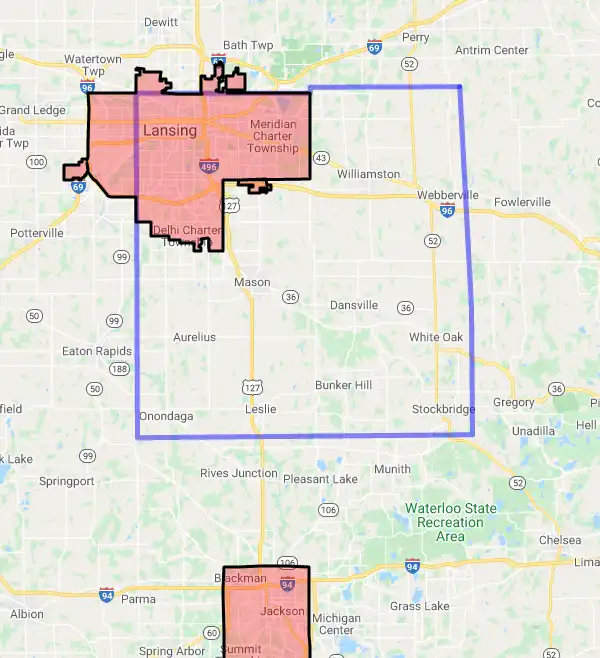 County level USDA loan eligibility boundaries for Ingham, Michigan