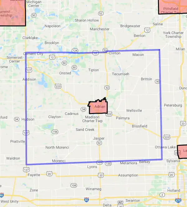 County level USDA loan eligibility boundaries for Lenawee, Michigan