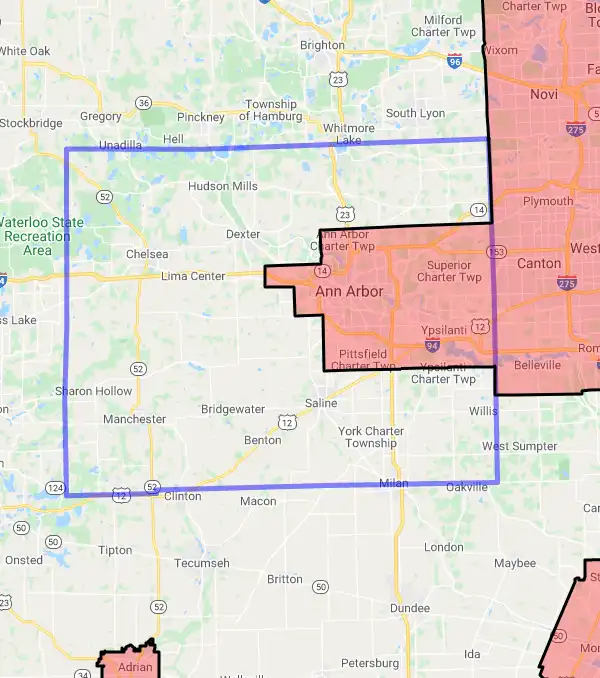 County level USDA loan eligibility boundaries for Washtenaw, Michigan