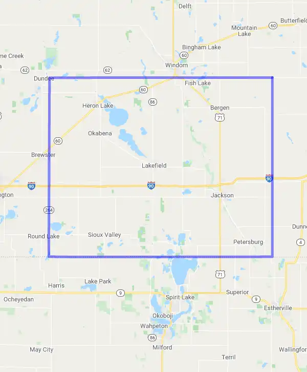 County level USDA loan eligibility boundaries for Jackson, Minnesota