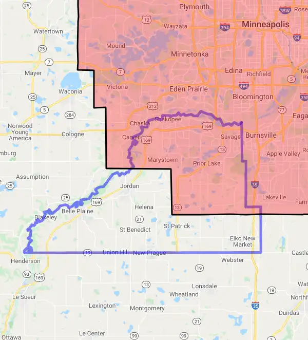 County level USDA loan eligibility boundaries for Scott, Minnesota