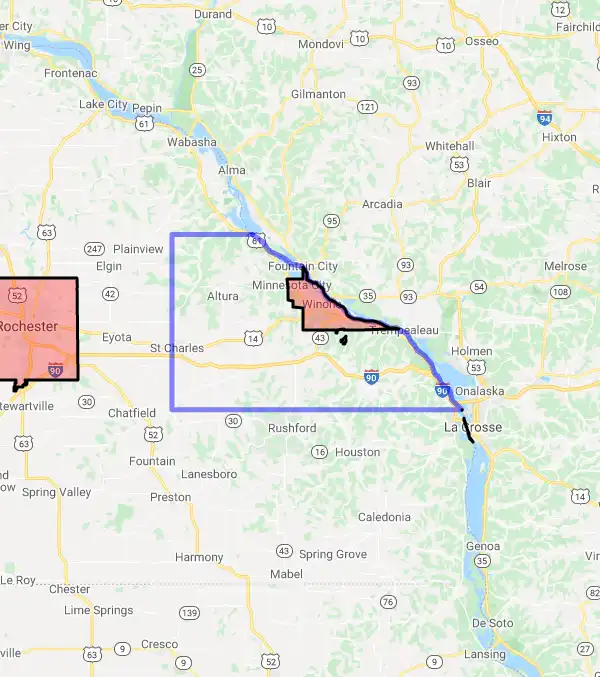 County level USDA loan eligibility boundaries for Winona, Minnesota