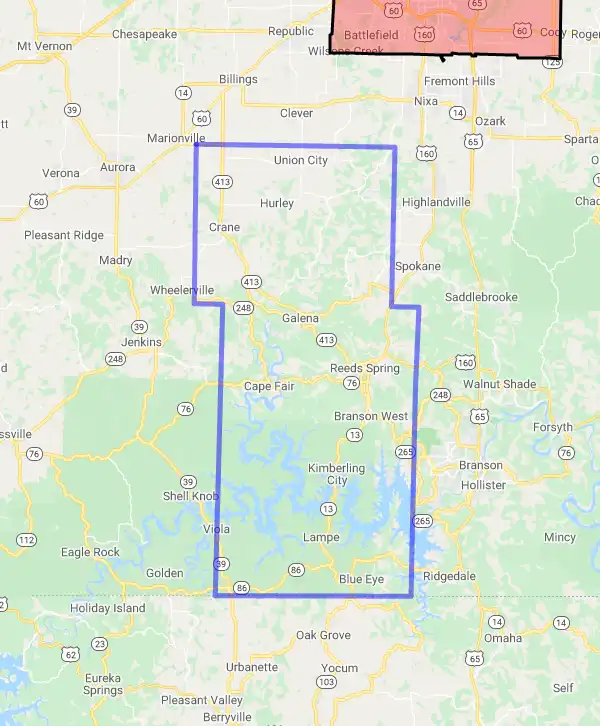 County level USDA loan eligibility boundaries for Stone, Missouri
