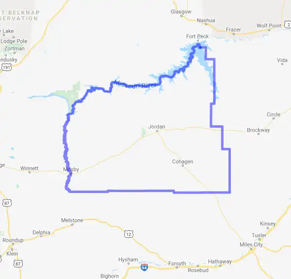 County level USDA loan eligibility boundaries for Garfield, Montana