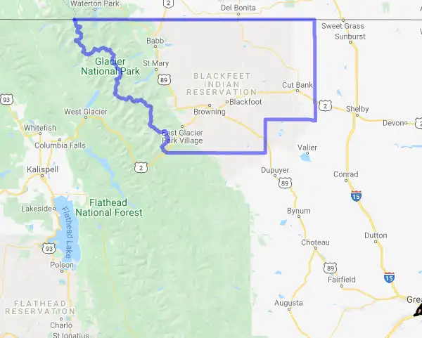 County level USDA loan eligibility boundaries for Glacier, Montana