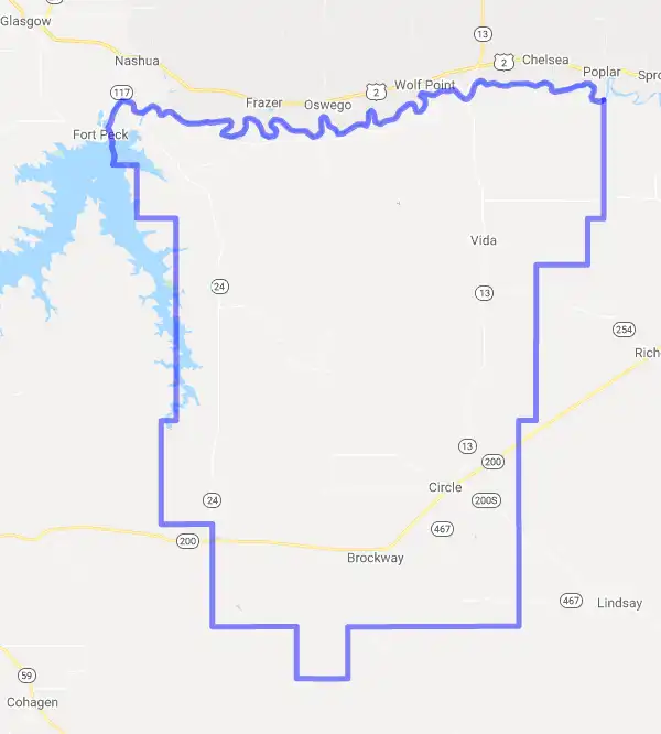 County level USDA loan eligibility boundaries for McCone, Montana