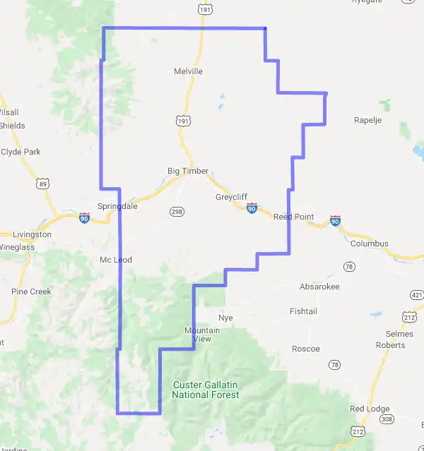 County level USDA loan eligibility boundaries for Sweet Grass, Montana