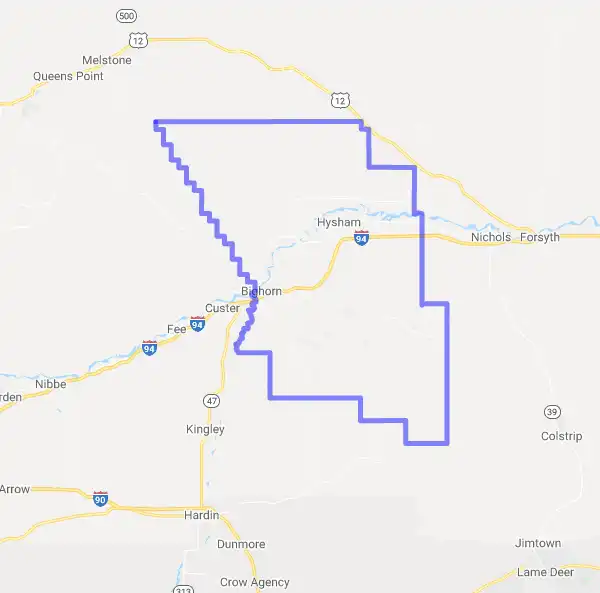 County level USDA loan eligibility boundaries for Treasure, Montana