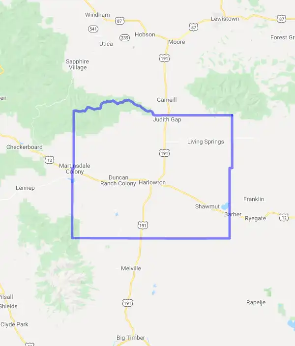County level USDA loan eligibility boundaries for Wheatland, Montana