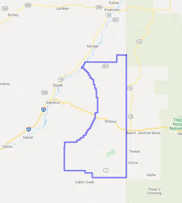 County level USDA loan eligibility boundaries for Wibaux, Montana