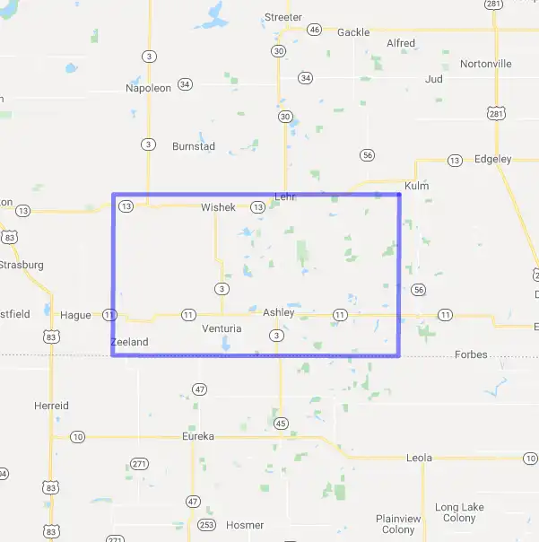 County level USDA loan eligibility boundaries for McIntosh, North Dakota