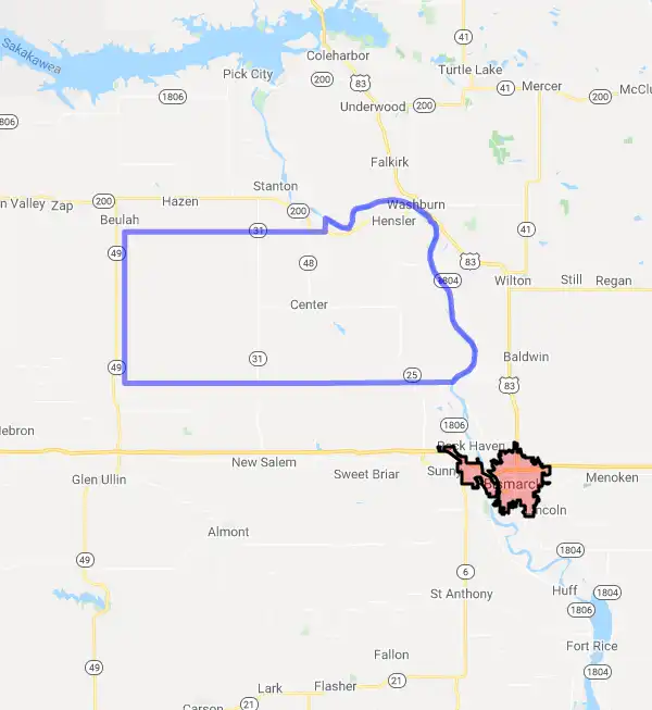 County level USDA loan eligibility boundaries for Oliver, North Dakota
