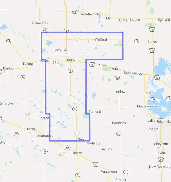 County level USDA loan eligibility boundaries for Pierce, North Dakota
