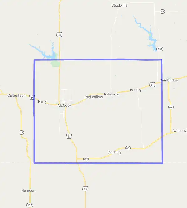 County level USDA loan eligibility boundaries for Red Willow, Nebraska