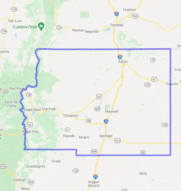 County level USDA loan eligibility boundaries for Colfax, New Mexico