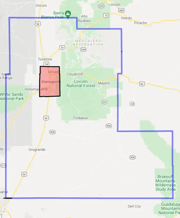 County level USDA loan eligibility boundaries for Otero, New Mexico
