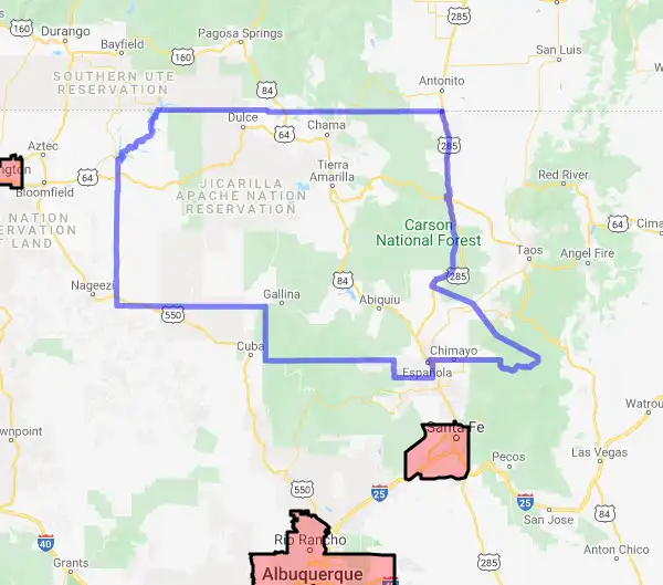 County level USDA loan eligibility boundaries for Rio Arriba, New Mexico
