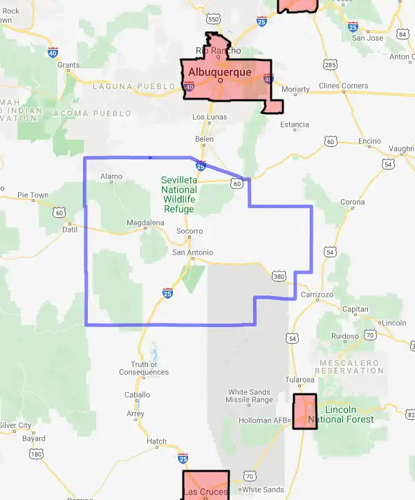 County level USDA loan eligibility boundaries for Socorro, New Mexico
