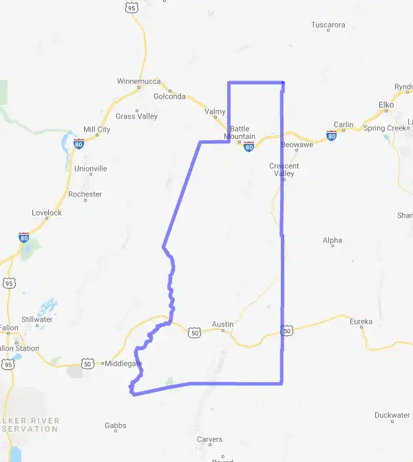 County level USDA loan eligibility boundaries for Lander, Nevada